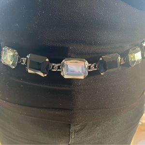 Cache black/smoky quartz gun metal chain belt